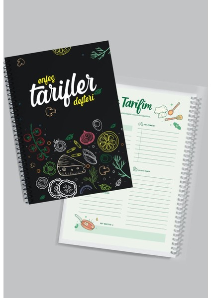 A5 Spiralli Yemek Tarif Defteri - Özel Tasarım - Kalın Kapak Pratik Ebat-96 Sayfa fiyatları