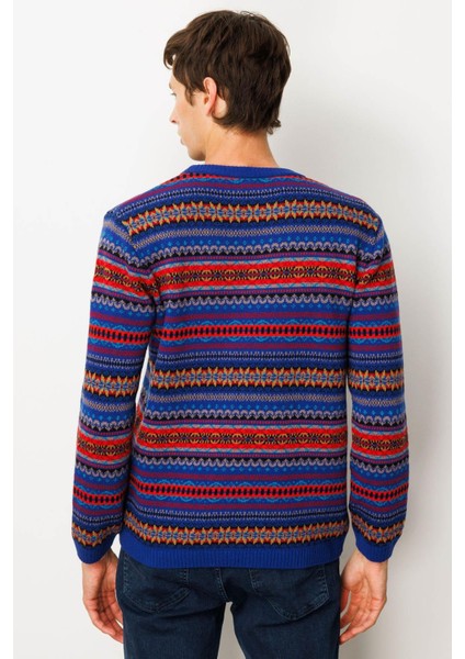 Erkek Sıfır Yaka Jakarlı Yün Kazak K.s.mavi fırsatları