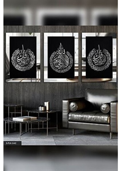 Felak Nas Ayetel Kürsi 3 Parça Gümüş Pleksi Tablo Çerçeveli Modern Dekoratif modelleri