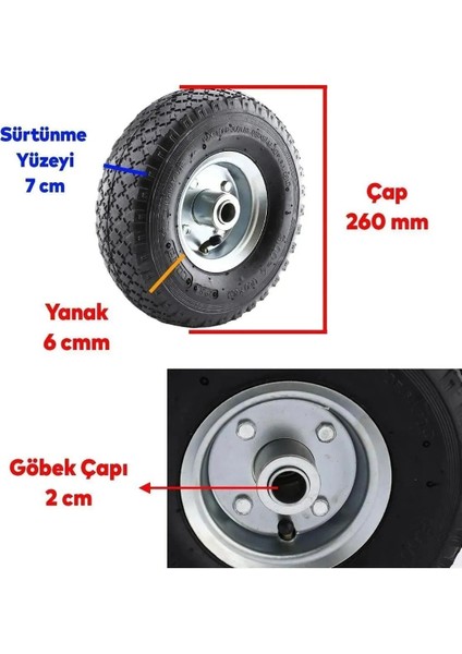 Bro El Arabası Yük Taşıma Tekeri Siboplu Bilyeli Rulmanlı Havalı Dublex 260X80 Çelik Jant Tekerlek. fiyatları