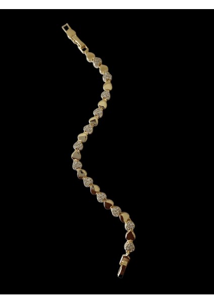 Çelik Vip Serisi 14K Görünümlü Taşlı Kalp Figürlü Bileklik