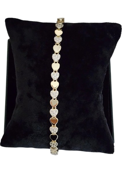 Çelik Vip Serisi 14K Görünümlü Taşlı Kalp Figürlü Bileklik fırsatları