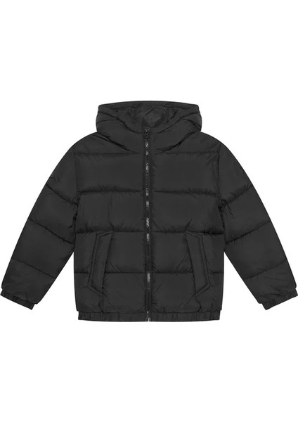 Erkek Çocuk Siyah Logo Işlemeli Kalın Mont