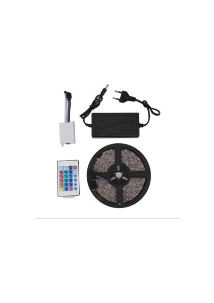 Rgb Şerit LED 5 Metre 16 Renk Kumandalı Tak Çalıştır 3 Çip 3 Direnç Slikonlu 12 Volt 5 Amper Adaptör
