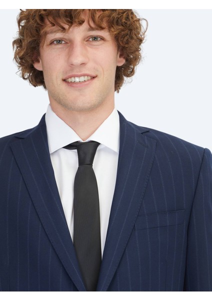Lacivert Çizgili Regular Fit Yün Karışımlı Takım Elbise modelleri