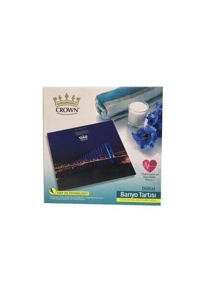 Crown Boğaz Köprüsü Desenli Banyo Tartısı Dijital Cam Baskül LCD Ekran Yük Uyarı Göstergesi modelleri