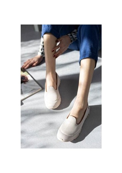 Kadın Deripabuc Bej Spor Babet Yürüyüş Ayakkabısı Tekstil Taban Düz Model fırsatları