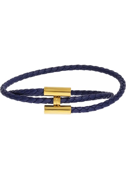 Unisex Lacivert Renk Sarmal Deri Bileklik