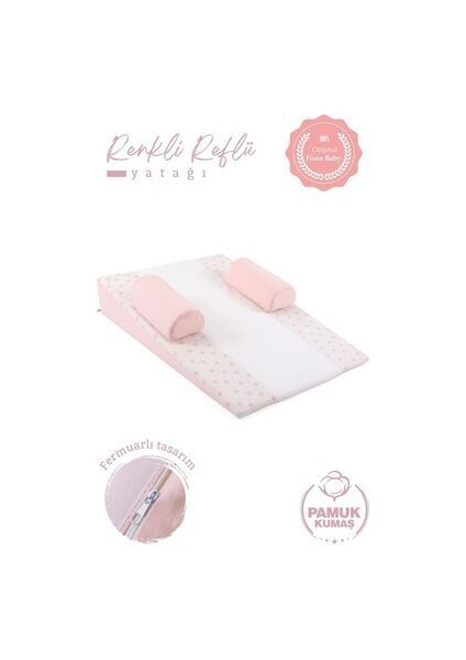 Bebek Reflü Yatağı (Pudra-Fiyonk) Yıkanabilir Kılıflı, Ortopedik, Ana Kucağı