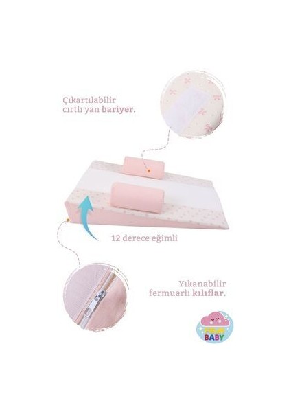 Bebek Reflü Yatağı (Pudra-Fiyonk) Yıkanabilir Kılıflı, Ortopedik, Ana Kucağı fiyatları