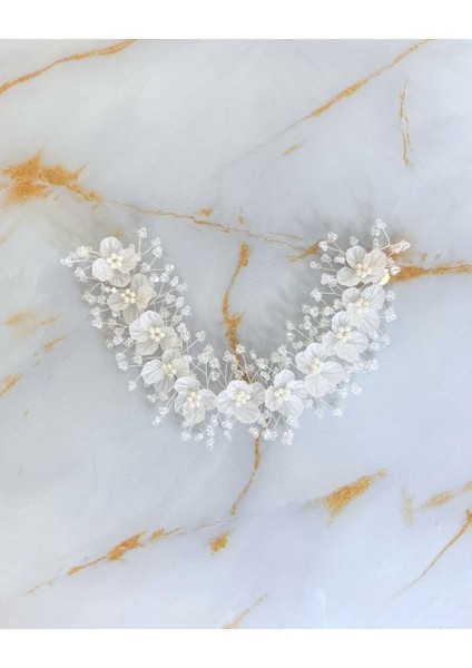 Gelin Tacı| Gelin Saç Aksesuarı | Düz Kenarlı Çiçekli Kristalli Saç Aksesuarı fiyatları