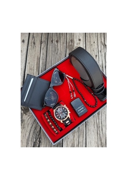 Erkek Kol Saati Kemer Gözlük Kartlık Çakmak Tesbih Bileklik Seti PK105