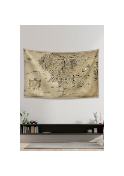 Kahverengi Yüzüklerin Efendisi Orta Dünya Haritası Pamuklu Duvar Örtüsü Halısı 140 x 100 cm - 70x100 cm