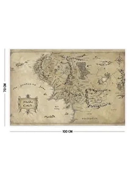 Kahverengi Yüzüklerin Efendisi Orta Dünya Haritası Pamuklu Duvar Örtüsü Halısı 140 x 100 cm - 70x100 cm fiyatları