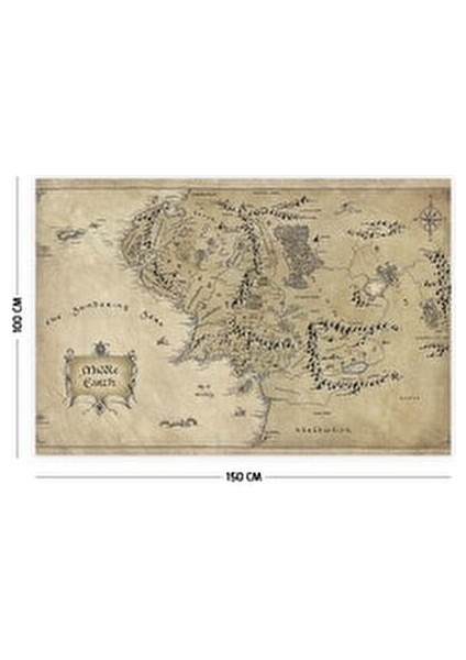 Kahverengi Yüzüklerin Efendisi Orta Dünya Haritası Pamuklu Duvar Örtüsü Halısı 140 x 100 cm - 70x100 cm modelleri