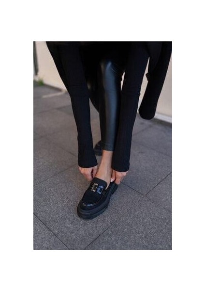 Dimatali Kadin Siyah Suet Siyah Rugan Parçali Ayakkabı indirimleri