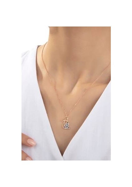 Kadın Orjinal 925 Ayar Gümüş Zirkon Taşlı Kedi Model Kolye fiyatları