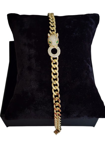 Çelik Vip Serisi 14K Altın Görünümlü Kaplan Figürlü Taşlı Bileklik fiyatları