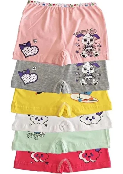 Kız Çocuk Renkli Likralı Pamuk Boxer 6 Lı
