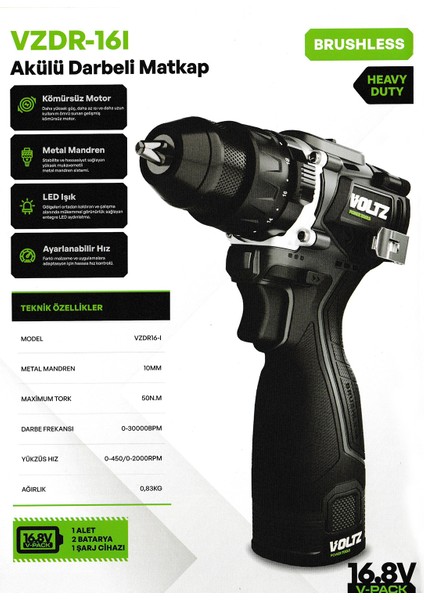 Voltz Vzıw-16 Akülü Somun Sökme Kademeli Hız Kömürsüz 16.8 V 2.0 Ah modelleri