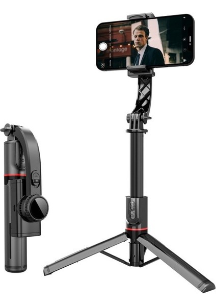 Gimbal Stabilizer Selfie Stick Tripod – 2’si 1 Arada Kablosuz Bluetooth Uzaktan Kumandalı, 700MM Ayarlanabilir Yükseklik, Ios & Android Uyumlu, Titreşim Önleyici Telefon Tripodu | L19