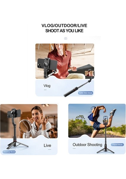 Gimbal Stabilizer Selfie Stick Tripod – 2’si 1 Arada Kablosuz Bluetooth Uzaktan Kumandalı, 700MM Ayarlanabilir Yükseklik, Ios & Android Uyumlu, Titreşim Önleyici Telefon Tripodu | L19 modelleri