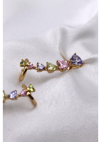 Vıp Çelik Renkli Zirkon Taşlı Kalpli Yan Model Küpe modelleri