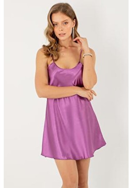 Ince Askılı Mini Saten Gecelik