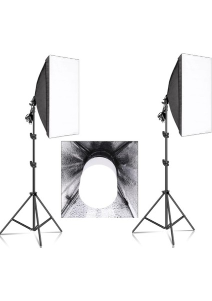 50X70 Softbox 50 Wat Güçlü LED Ampullü Youtube Video ve Fotoğraf 2li Softbox Sürekli Işık Seti fiyatları
