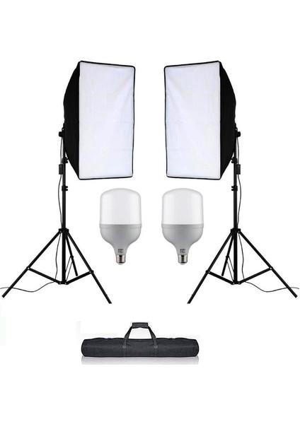 50X70 Softbox 50 Wat Güçlü LED Ampullü Youtube Video ve Fotoğraf 2li Softbox Sürekli Işık Seti modelleri