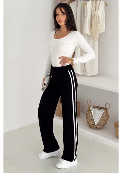 Kadın Çizgili Bağcıklı Bol Paça Eşofman Altı & Pantolon – Sportif & Günlük Konfor