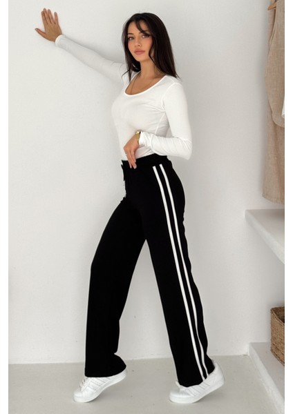 Kadın Çizgili Bağcıklı Bol Paça Eşofman Altı & Pantolon – Sportif & Günlük Konfor