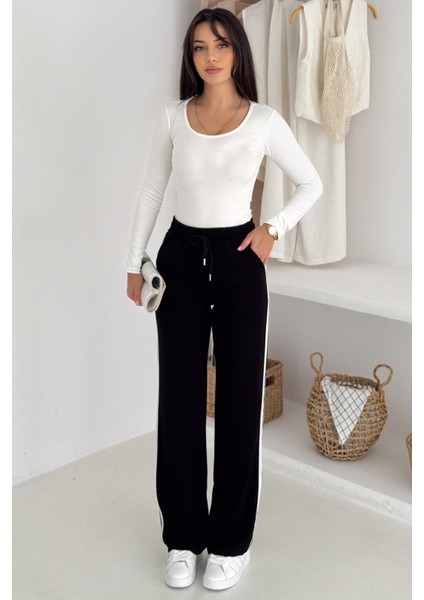 Kadın Çizgili Bağcıklı Bol Paça Eşofman Altı & Pantolon – Sportif & Günlük Konfor