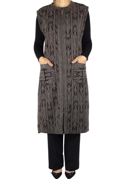 Önü Fermuarlı Desenli Cepli Kalın Kışlık Yelek fiyatları