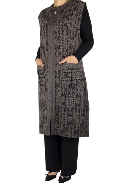 Önü Fermuarlı Desenli Cepli Kalın Kışlık Yelek modelleri