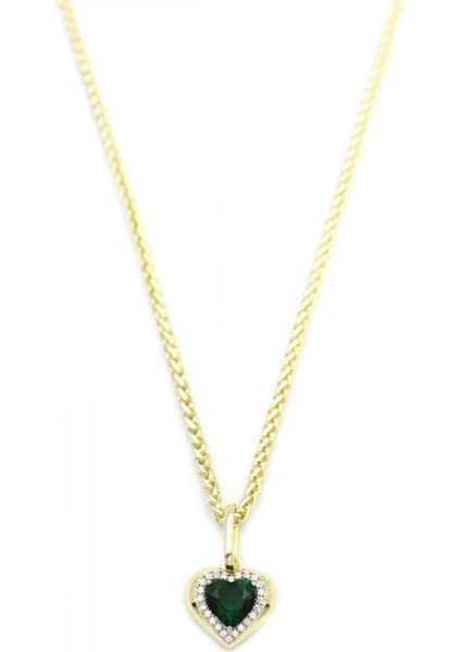 Taşlı Kalp Kolye - Yeşil fiyatları