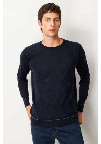 Erkek Sıfır Yaka Çizgili Baklavalı Yün Kazak K.lacivert fiyatları