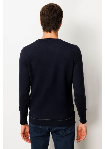 Erkek Sıfır Yaka Çizgili Baklavalı Yün Kazak K.lacivert modelleri