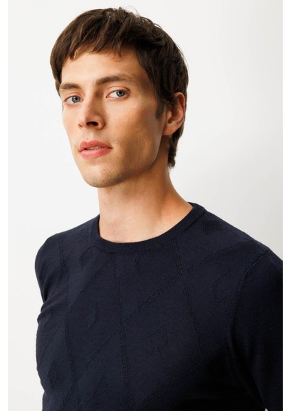 Erkek Sıfır Yaka Çizgili Baklavalı Yün Kazak K.lacivert fırsatları