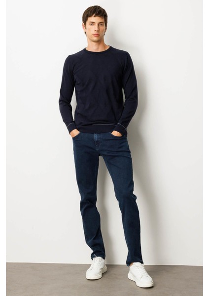 Erkek Sıfır Yaka Çizgili Baklavalı Yün Kazak K.lacivert indirimleri