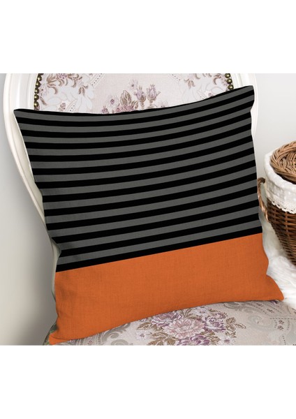 Hidden Stripes Orange Gri Siyah Çizgili Turuncu Zeminli Modern Dekoratif Kırlent Kılıfı 50X50 cm fiyatları