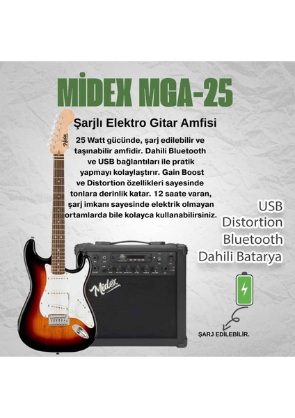RPH-30SB-25AMP Gül Klavye SSS 25W Amfili Elektro Gitar Seti fiyatları