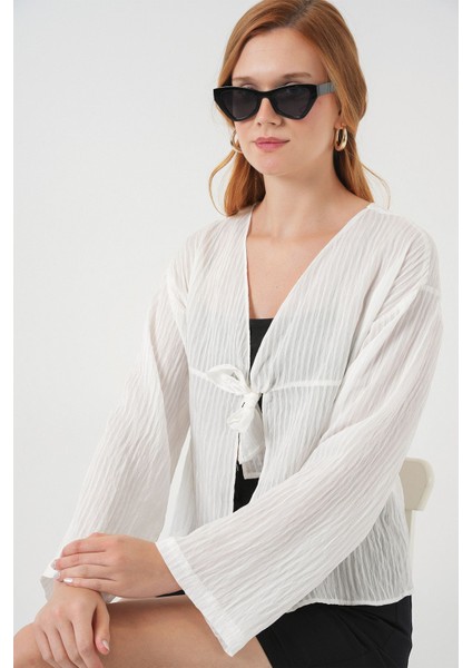 Kadın BDART Fiyonk Bağlamalı Sırsız V-Yaka Bluz White modelleri