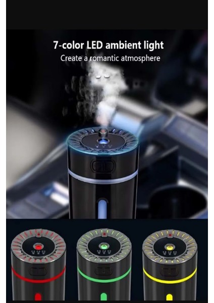 Araç ve Ev Nemlendirici Cihazı Buharlı Koku Difüzörü Araba Koku Giderici 7 Renk Ledli Yıldızlı