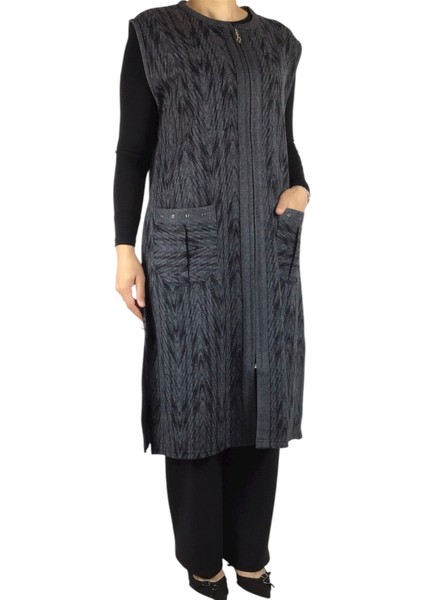 Önü Fermuarlı Desenli Cepli Kalın Kışlık Yelek fiyatları