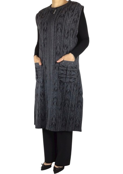 Önü Fermuarlı Desenli Cepli Kalın Kışlık Yelek modelleri