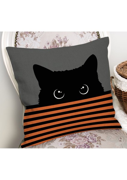 Hidden Paws Orange Gri Zemin Turuncu Siyah Çizgili Kedi Desenli Dekoratif Kırlent Kılıfı 50X50 cm fiyatları