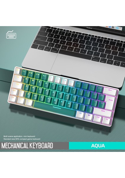 T60 Mini Rgb Oyun Klavyesi Gaming Mekanik 62 Tuşlu 18 Rgb LED USB Tip-C Kablosu
