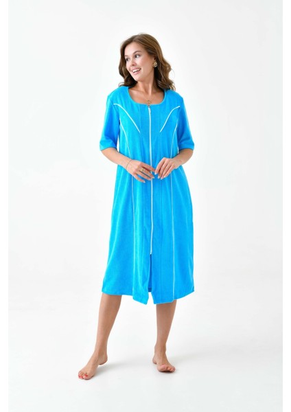 Kadın Yarım Kısa Kol Fermuarlı U Yaka Rahat Kalıp Büyük Beden Curve Ev Plaj Midi Havlu Elbise fiyatları
