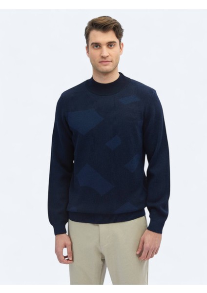 Indigo Yarım Balıkçı Yaka Desenli Yün Karışımlı Triko Kazak modelleri